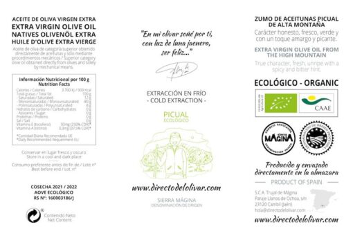 AOVE ecológico etiqueta cosecha 2021 / 2022